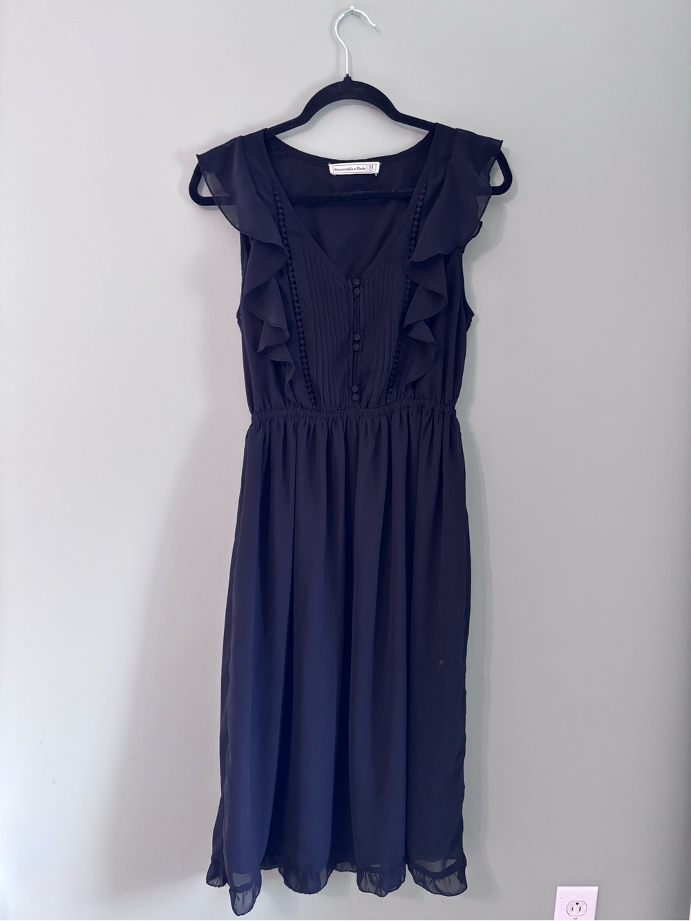 Abercrombie & Fitch Black Ruffle-Trim Midi Dress